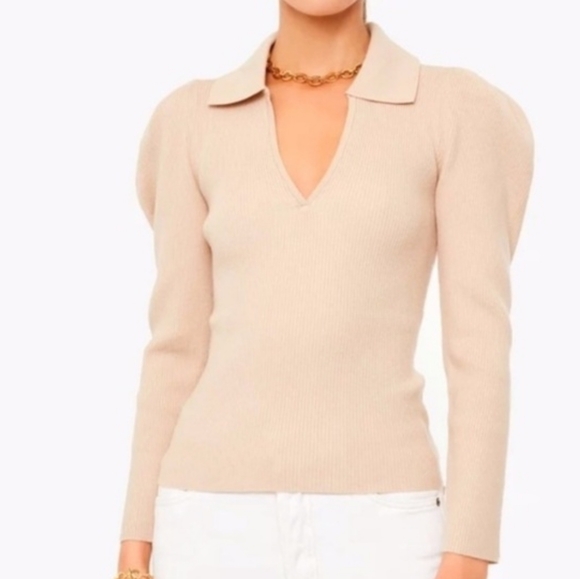 NWT Jonathan Simkhai The Kit Eco-Knit Collar Puff Sweater Sz Small